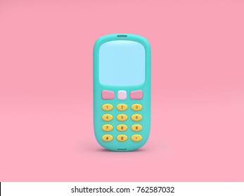 Technology Concept Green Mobile Phone Cartoon Style Minimal Pink Background 3d Rendering