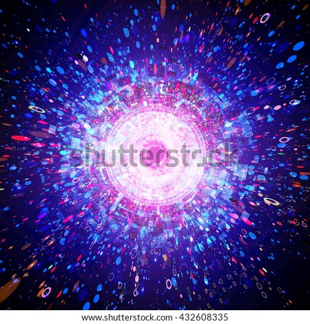 Technology concept, shiny lights explosion, abstract futuristic background