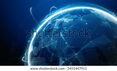 Technology digital globe network and data analytics, Futuristic digital globe showing network connections abstract background. 3d rendering
