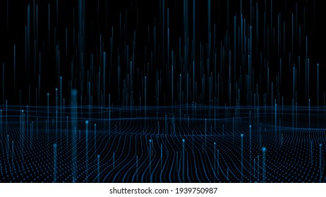 Technology Digital Wave Background Concept, Beautiful Motion Waving Dots Texture Glowing Particles.