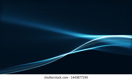 Technology digital wave background concept.Beautiful motion waving dots texture with glowing defocused particles. Cyber or technology background.