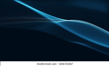 Technology digital wave background concept.Beautiful motion waving dots texture with glowing defocused particles. Cyber or technology background.