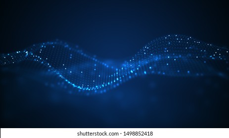 Technology Digital Wave Background Concept.Beautiful Motion Waving Dots Texture With Glowing Defocused Particles. Cyber Or Technology Background.