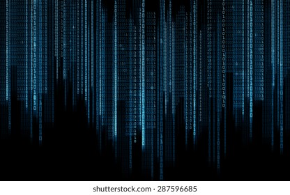 Technology, Future, Programming And Matrix - Black Blue Binary System Code Background