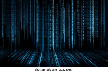 technology, future, programming and matrix - black blue binary system code background