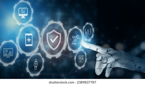 Technology for increasing workplace safety in industry concept. Workplace safety technology in production process with safety culture and training, protections, health care, regulations. Zero accident - Powered by Shutterstock