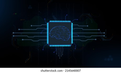 Technology and network concept. Artificial intelligence, machine learning and modern computer technologies concepts. Electrical signals flowing in electrical conductors.