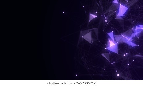 Technology network connection artificial intelligence. Abstract business design. Futuristic purple grid neural networks. Motion big data on space. Virtual cyber security background. 3D rendering.