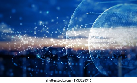 Technology Network Data Connection. Digital Data Network and Cyber Security Concept. Social Network Connections. Future Abstract Background. 3d rendering