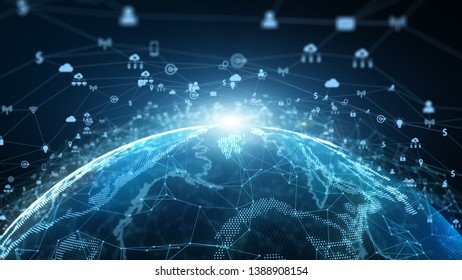 Technology Network Data Connection Network Marketing And Cyber Security Concept. Earth Element Furnished By Nasa