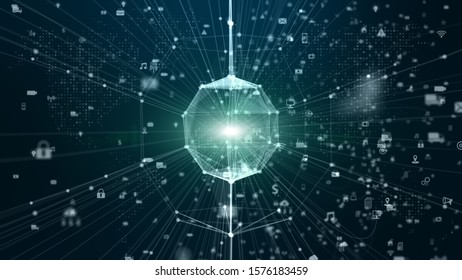 Technology network digital data connection and Digital Data Network Protection. Future Technology Network Concept.