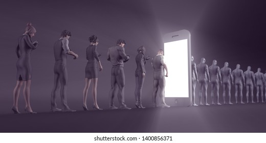 Technology Smartphone Turning People into Zombies Concept 3D Render