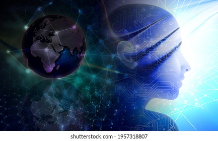 Technology Web Glob Background.artificial Intelligence Virtual Concept. World Network Technology Communication Background.