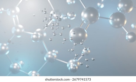 tecovirimat molecular structure, 3d model molecule, antiviral medication structural chemical formula view from a microscope