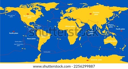 Tectonic plates are pieces of Earth's crust and uppermost mantle, together referred to as the lithosphere. Stockfoto © 