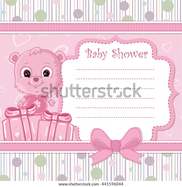 teddy bear girl baby shower invitations