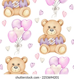 Teddy bear and balloons Mother's day pattern Toy bear Pink accent