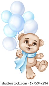 Teddy Bear Clipart, Baby Boy, Cute Kids Clip Art. Individual PNG Files. Design For A First Birthday Greeting Card