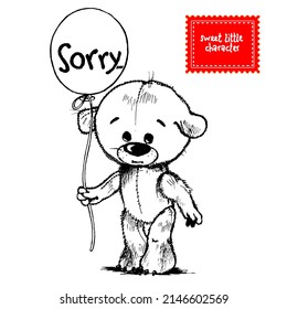 Teddy Bear Expressing Emotion Sorry, Cartoon Illustration. Sticker.