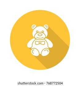 Teddy bear flat design long shadow glyph icon. Raster silhouette illustration