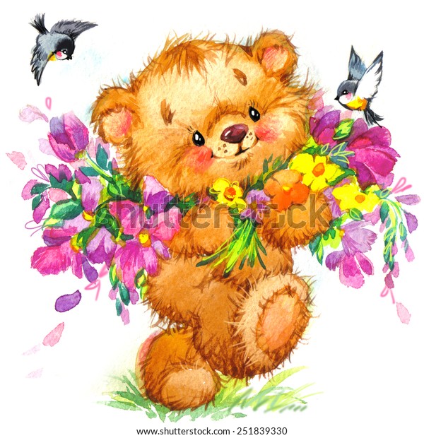 Teddy Bear Flower Background Watercolor Art Stock Illustration 251839330