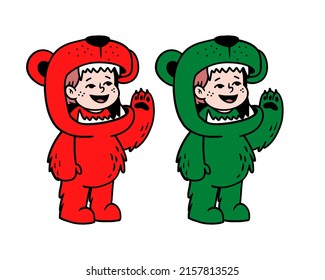 the teddy bear green   red color and child