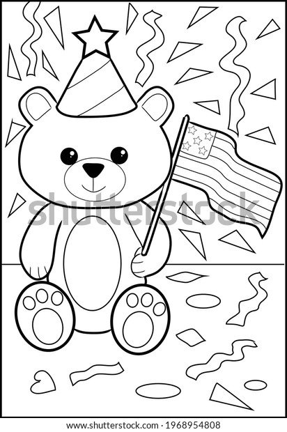 Teddy Bear Holding Flag United States Stock Illustration 1968954808 