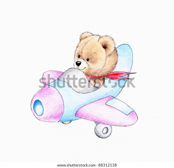 Teddy Bear On Flying Plane : illustration de stock 88312138