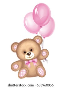 Teddy Bear With Pink Balloons