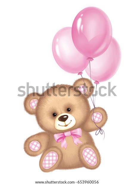 Teddy Bear Pink Balloons のイラスト素材