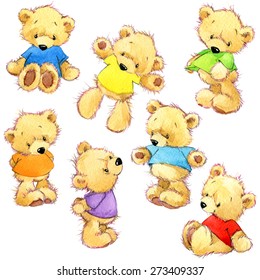 Teddy bear rainbow color set. watercolor illustration for kid birthday background