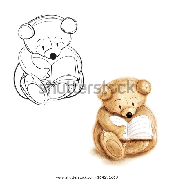 Teddy Bear Reading Book Drawing Bear Stock Illustration 164291663