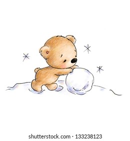 Teddy Bear Rolling Snowball