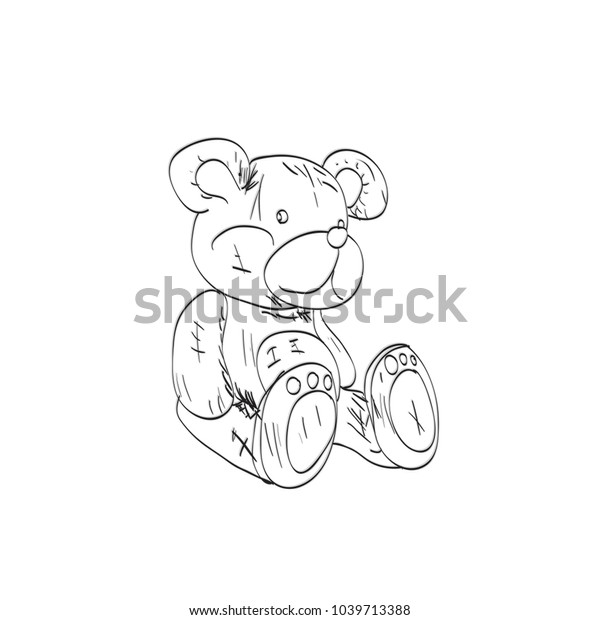 Teddy Bear Sketch Drawing On White Stock Illustration 1039713388
