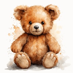 Teddy Bear Watercolor Illustration Isolated On A White Background.
