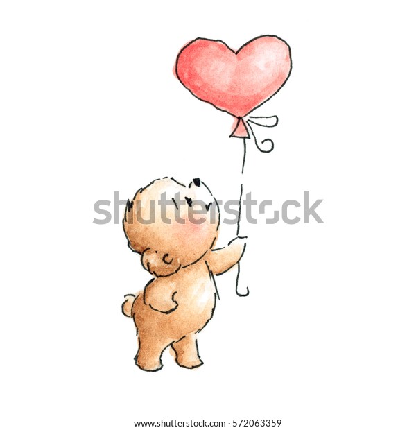 Teddy Bears Heart Balloon Drawn Ink のイラスト素材