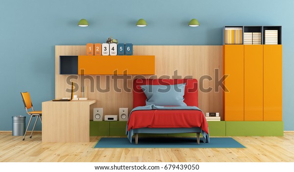 Teenage Bedroom Single Bed Desklaptop Shelf Stock