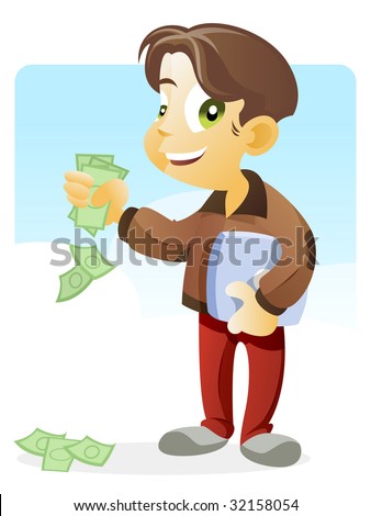 Teenage Kid Making Money Online !   His Stock Illustration 32158054 - teenage kid making money online his left hand holding a laptop and money in opposite