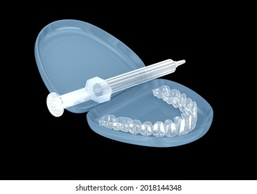 Teeth Whitening Kit, Invisalign And Gel. 3D Illustration Concept.