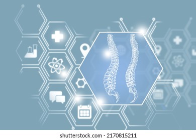 Telemedicine And Human Spine (Vertebra) Recovery Concept. Neutral Color Palette, Copy Space For Text..