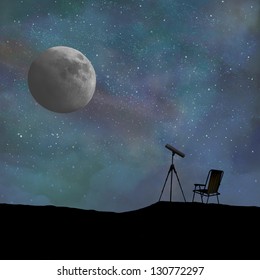 Telescope and night sky all digitally created.