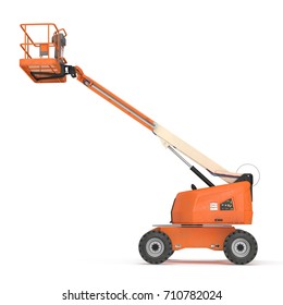 Telescopic Boom Lift On White. 3D Illustration