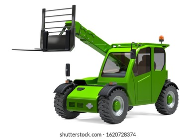 Telescopic handler, telehandler. 3D rendering isolated on white background