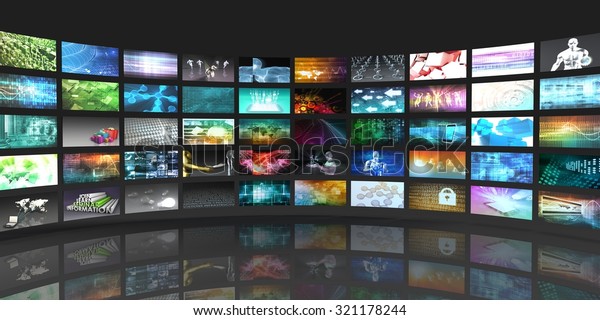 Television\
Production Technology Concept with Video\
Wall