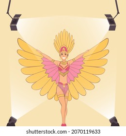 Television Show. Showgirl With Brazilian Style Carnival Costume. Carnaval Dancer. Cabaret Singer Or Brazilian Showgirl. Cartoon Character In The Spotlight