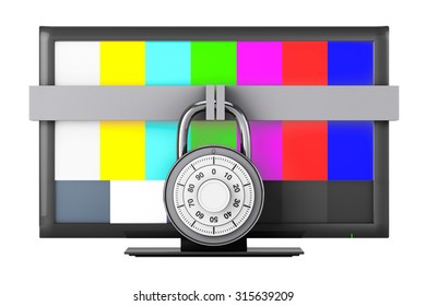 Television With Test Pattern And Padlock On A White Background