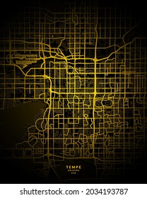 Tempe, Arizona, United States City Map Style Gold - Tempe City Map Poster Wall Art Home Decor - Tempe City Gold Map
