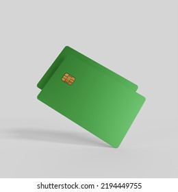 Template For Bank Card Design Presentation. Green Bank Card With A Chip. 3d Rendering.