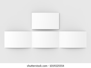 Template Of Blank Three Fold, Horizontal - Landscape Brochure Mock Up Isolated On Soft Gray Background. 3D Illustrating.