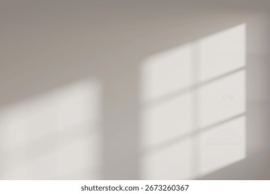 Template of blurred window shadows on a blank white wall. Sunlight with a shadow overlay effect. Interior backdrop mockup. 3d render